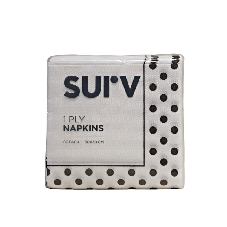 Surv Luncheon Thrifty Napkin Black Polka Dot 1ply 80pk