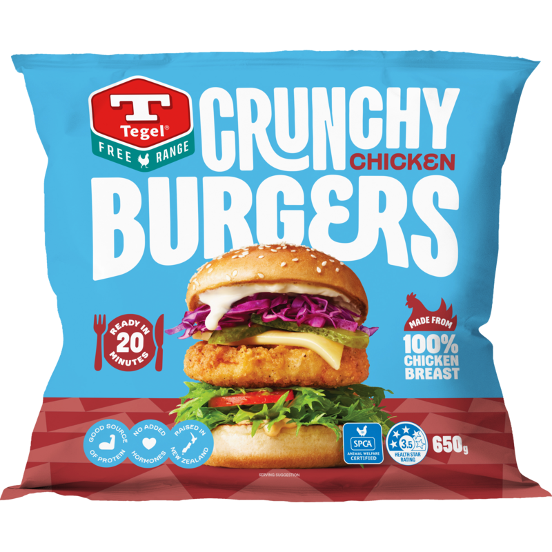 Tegel Frozen Free Range Crunchy Chicken Burgers 650g