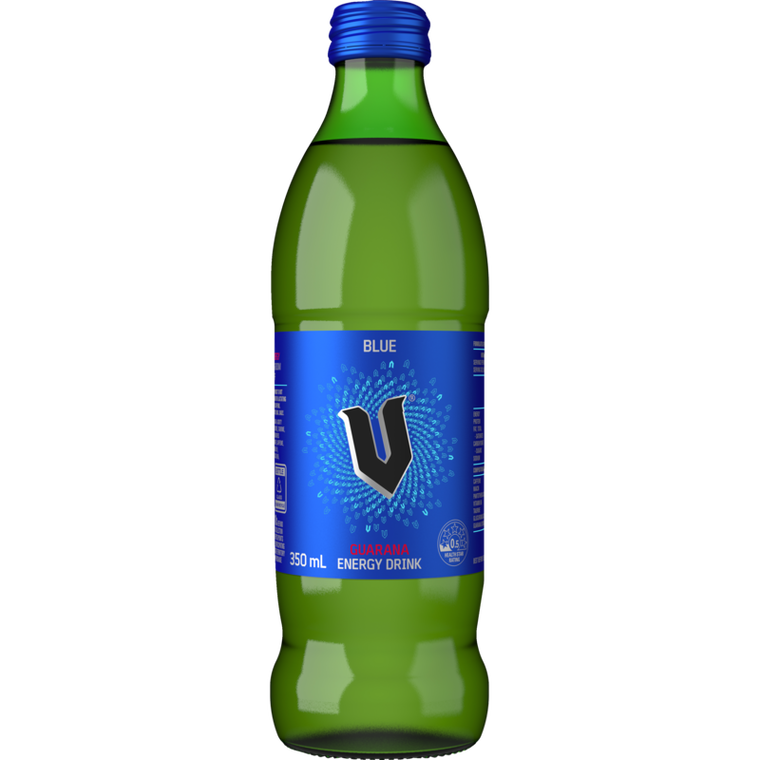 V Energy Drink Blue Glass Bottle 350ml