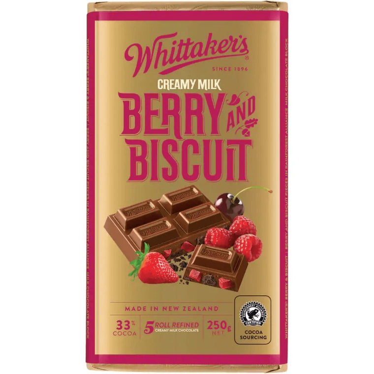 Whittakers 33% Cocoa Berry & Biscuit Chocolate Block 250g