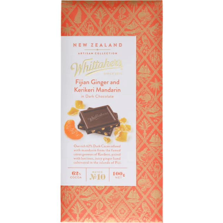 Whittakers Fijian Ginger & Kerikeri Mandarin Chocolate Block 100g