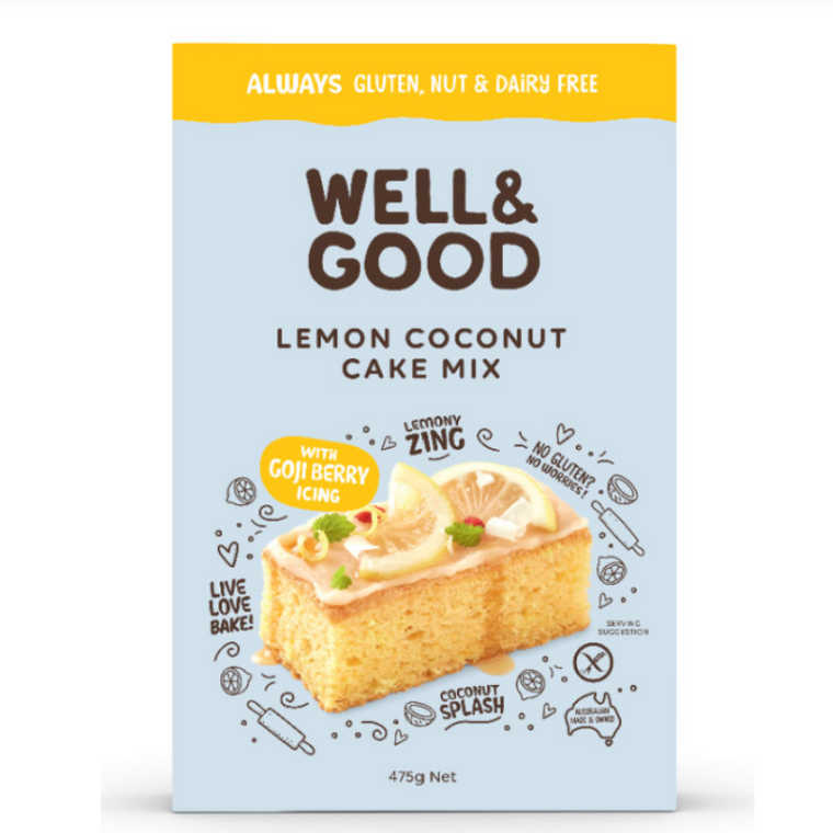 Well & Good Gluten Free Lemon Coconut Cake Mix & Goji Berry Icing 475g