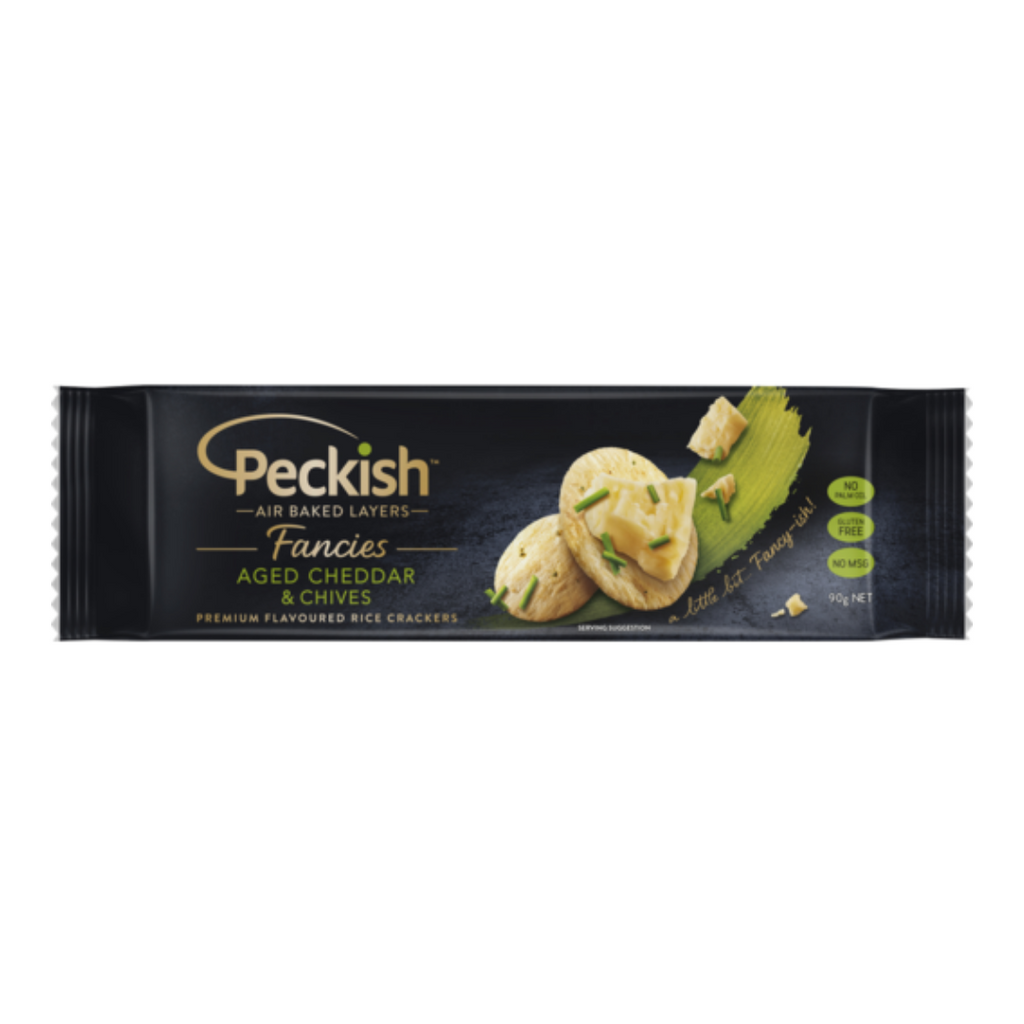 Peckish Fancies  Aged Cheddar & Chives Rice Crackers 90g