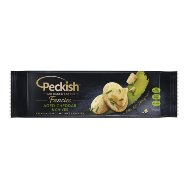 Peckish Fancies  Aged Cheddar & Chives Rice Crackers 90g