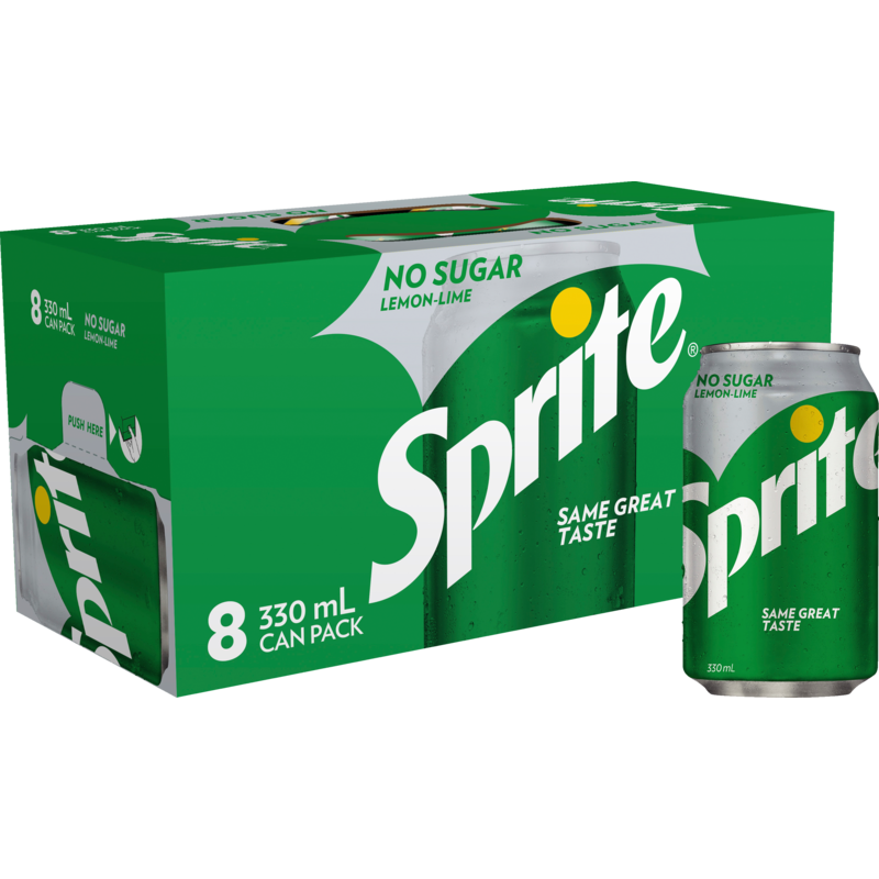 Sprite No Sugar Lemon Lime Soft Drink Cans 8pk x 330ml