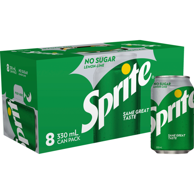 Sprite No Sugar Lemon Lime Soft Drink Cans 8pk x 330ml