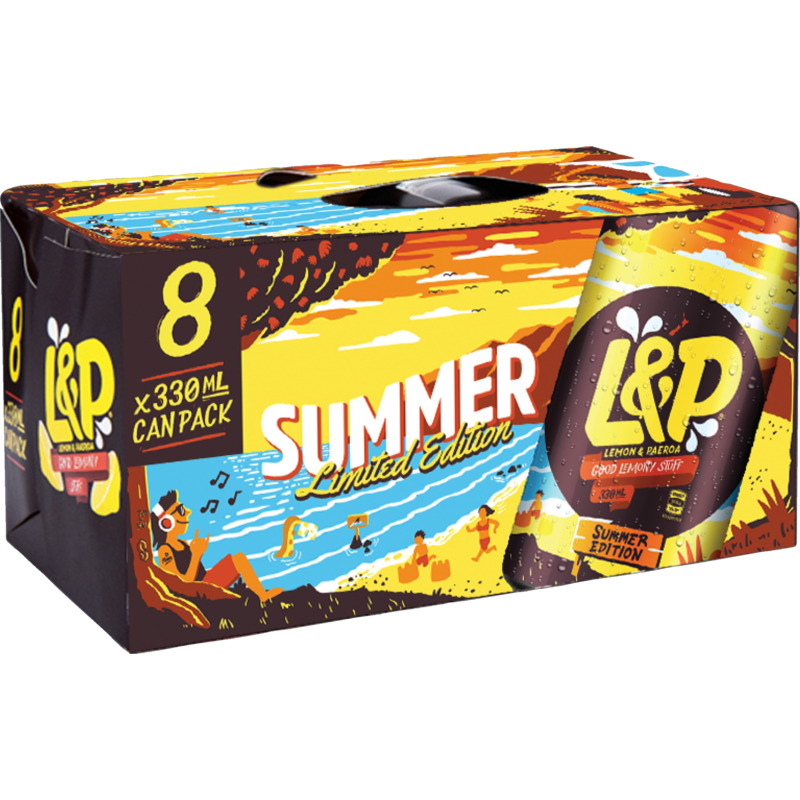 L&P Lemon & Paeroa Soft Drink Cans 8pk x 330ml