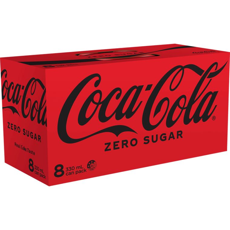 Coca Cola Zero Sugar Soft Drink Cans 8pk x 330ml