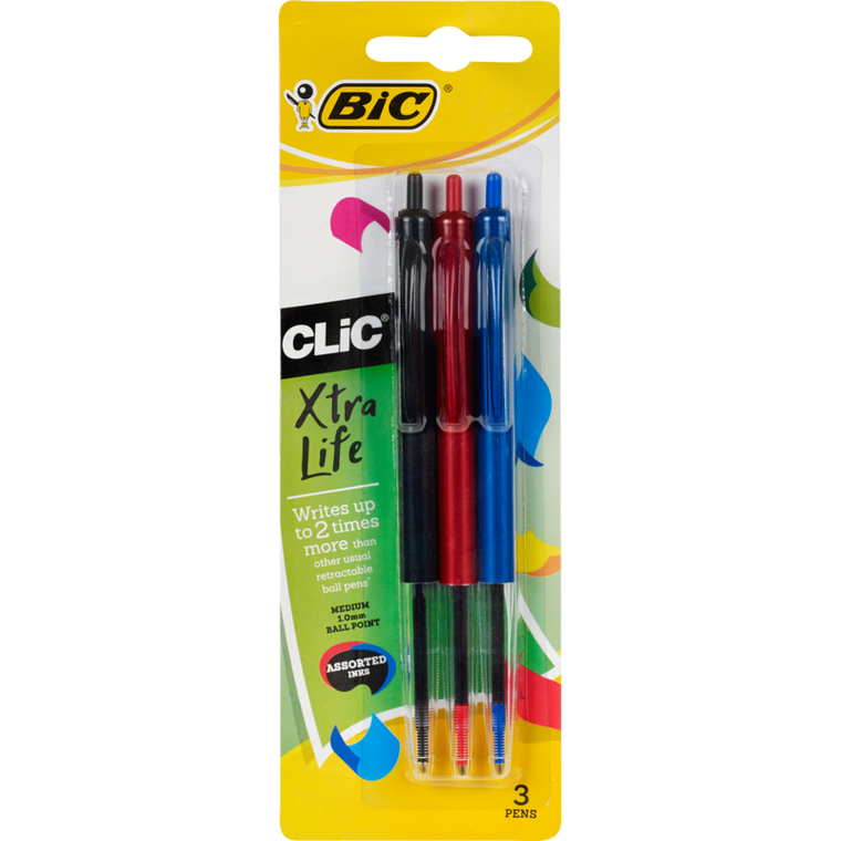Bic Clic Pens Assorted 3pk