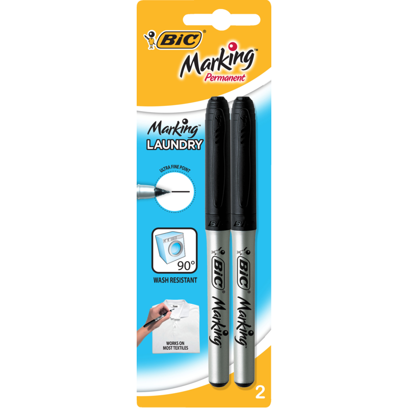 Bic Vivid Laundry Marker Fine Black 2pk