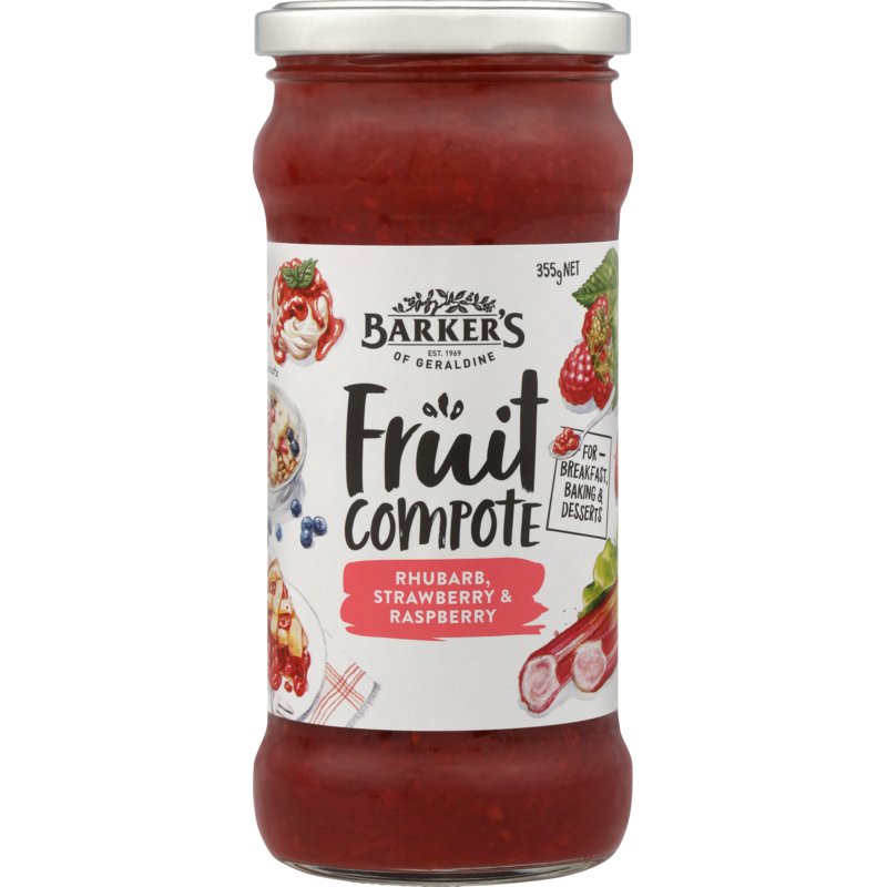 Barkers Rhubarb Strawberry Raspberry Fruit Compote 355g