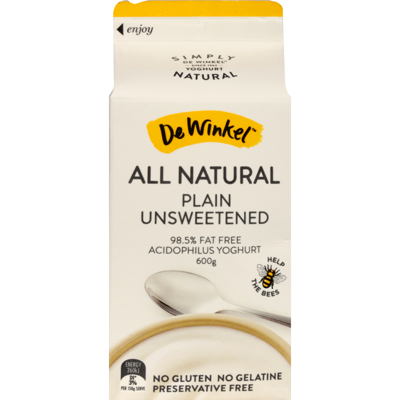 De Winkel All Natural Plain Unsweetened Yoghurt 600g