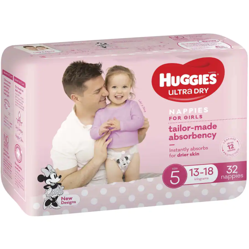 Huggies Ultra Dry Walker Girl Size 5 Nappies 32pk