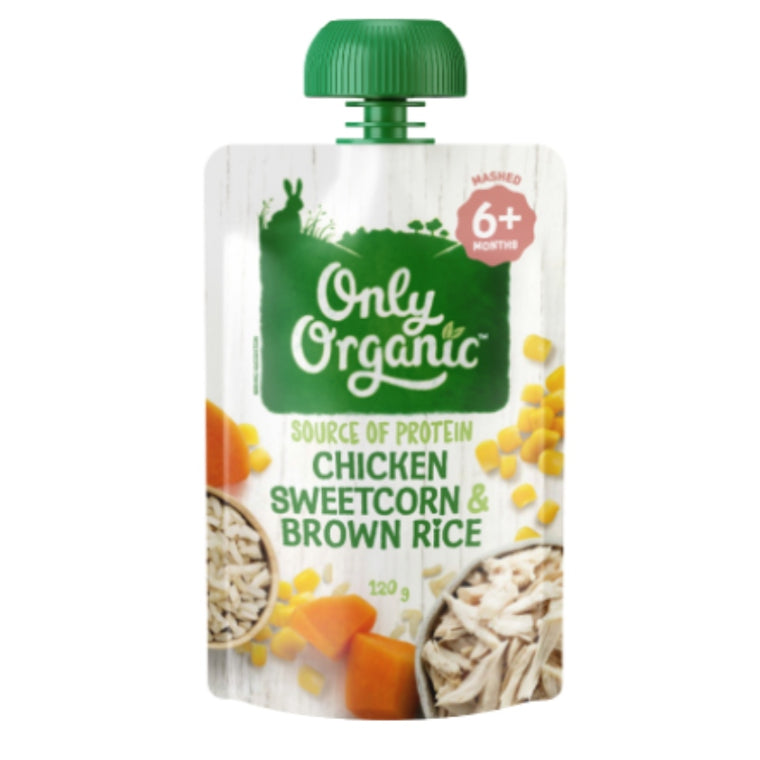 Only Organic 6mth+ Chicken Sweetcorn & Brown Rice 120g