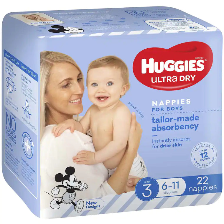 Huggies Ultra Dry Crawler Boy Size 3 Nappies 22pk