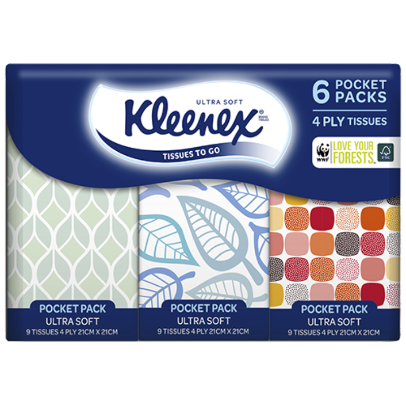 Kleenex Ultra Soft Pocket Facial Tissues 4ply 6pk