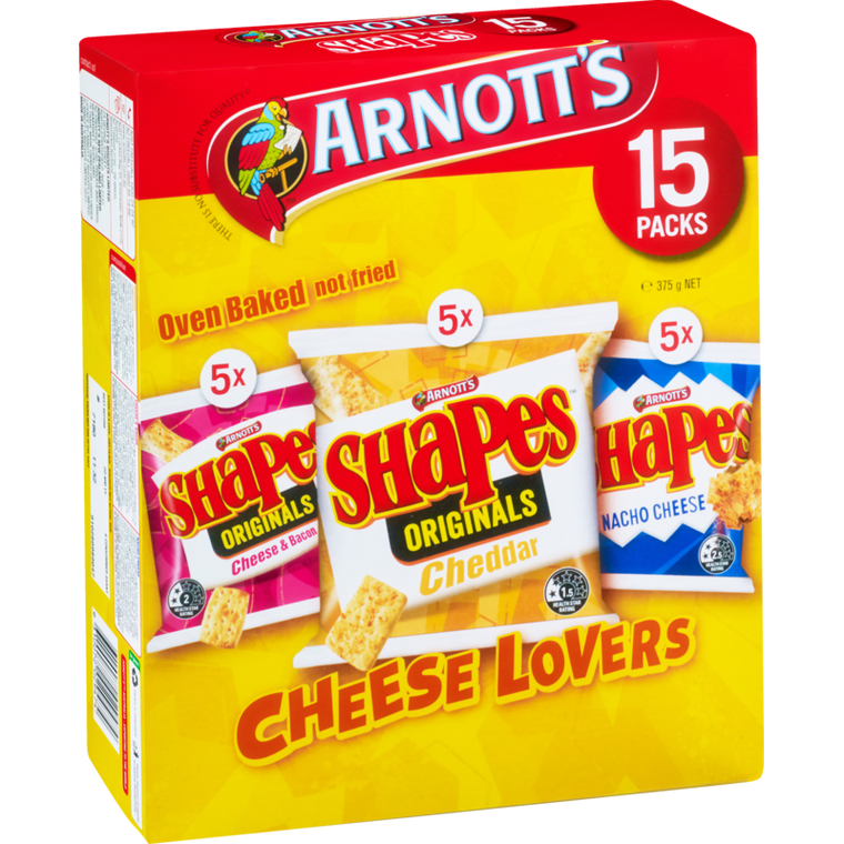 Arnotts Shapes Cheeselovers Mulitpack 15pk 375g