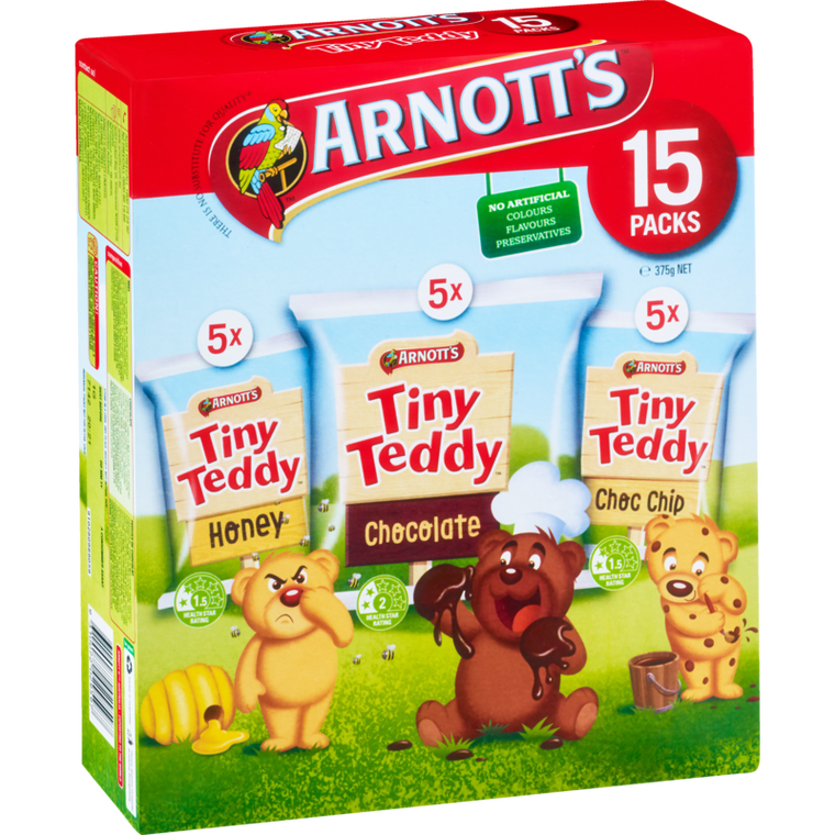 Arnotts Tiny Teddy Variety Biscuits Multipack 15pk 375g