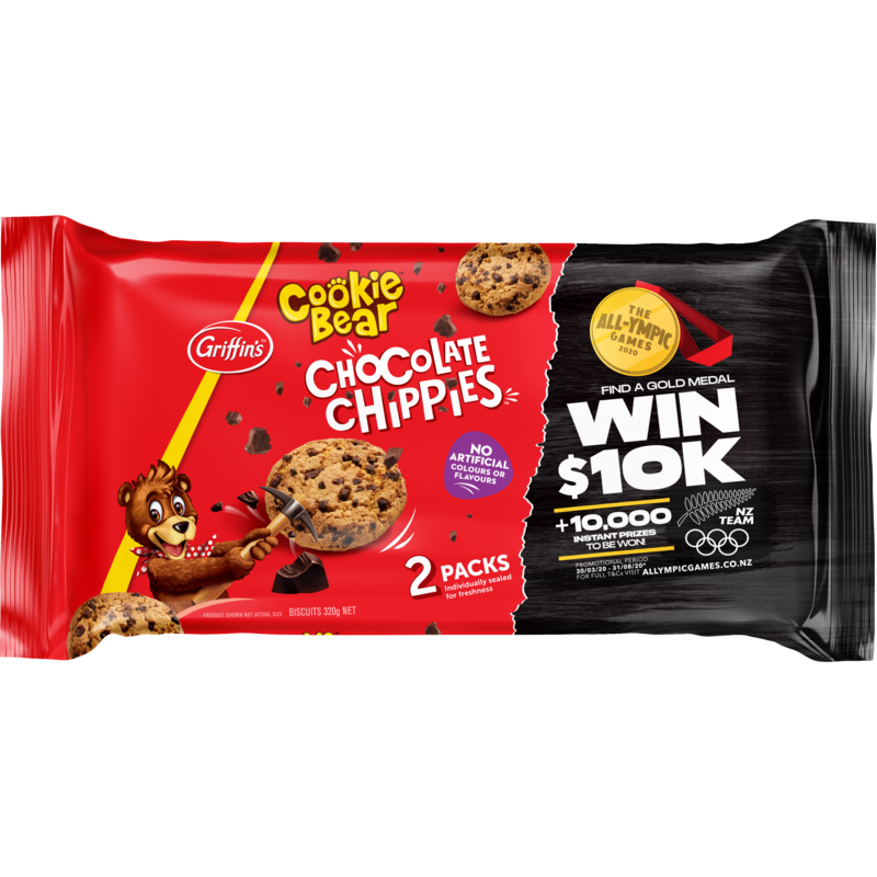 Griffins Cookie Bear Chocolate Chippies Biscuits Twin 320g