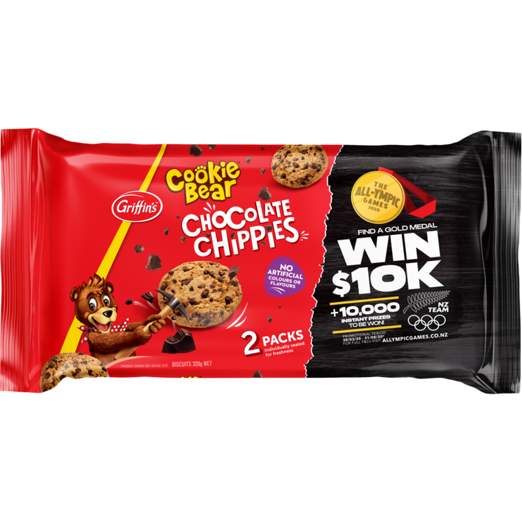 Griffins Cookie Bear Chocolate Chippies Biscuits Twin 320g