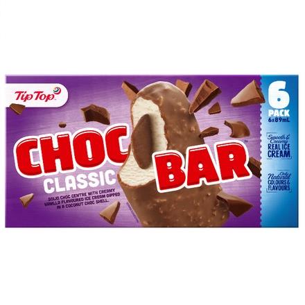 Tip Top Ice Cream Choc Bar 6pk 534ml