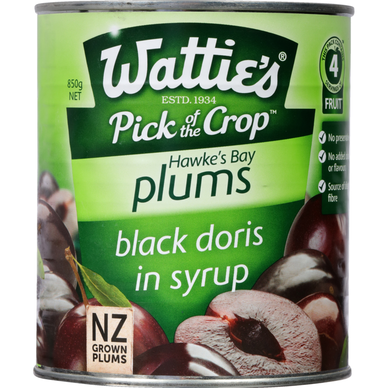 Watties Black Doris Plums In Syrup 850g