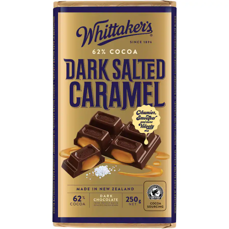 Whittakers 62% Dark Salted Caramel Chocolate  Block 250g