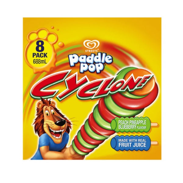 Streets Paddle Pop Cyclone Ice Blocks 8pk 688ml